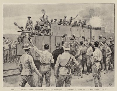 The Best of Comrades, Soldiers Cheering Bluejackets Leaving Durban in an Armoured Train by Frank Dadd